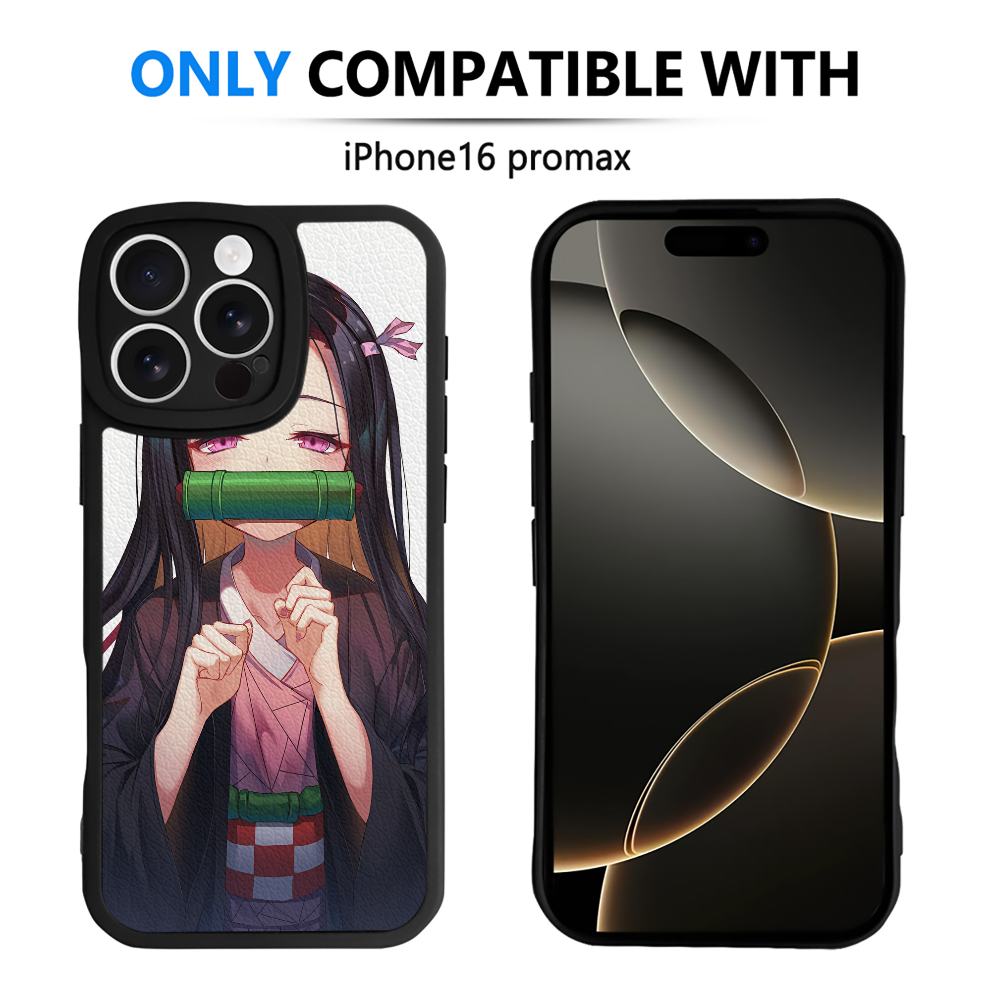 （画像用） 鬼滅の刃（きめつのやいば）竈門 禰󠄀豆子／かまど ねずこ Kamado Nezuko 【iPhone 16シリーズ対応】シリコンスマホケース（レザー調） 材質：シリコン